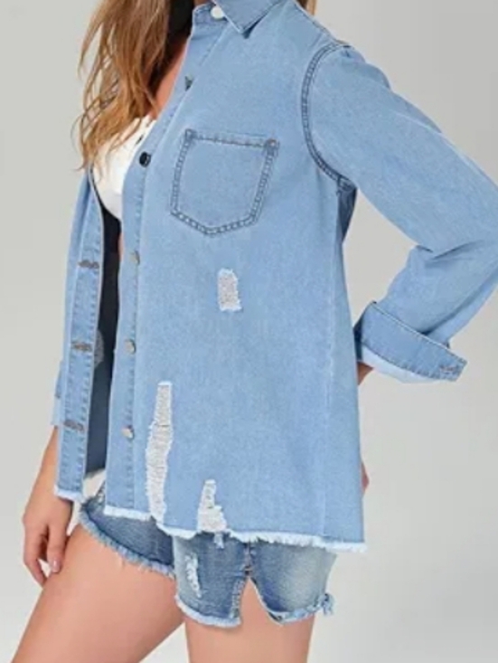 Roswear Tops - Roswear Light Sky Blue Denim Shirt Jacket NWTSize L